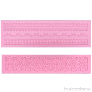 Prokitchen Large Flower Lace Fondant Molds Silicone Lace Embosser Mold Fondant Impression Mats for Cake Decorating Set of 2 (Pink) - B071D8PWTY